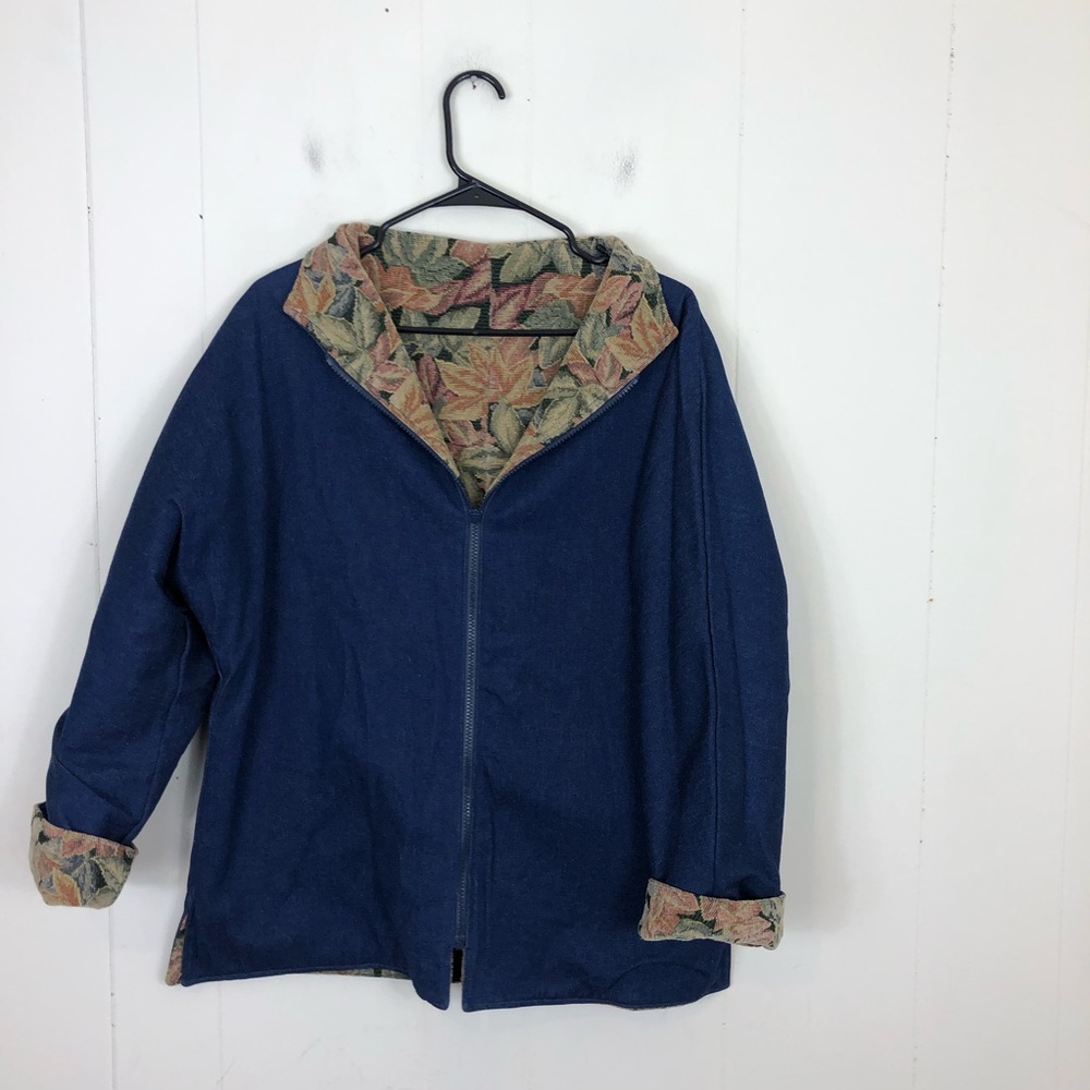 Vintage Reversible Floral Denim‎ Zip Jacket